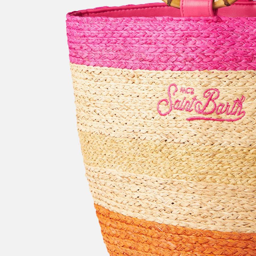 Mc2 Saint Barth Borsa A Secchiello Multicolore In Rafia Con Manici In Bambù
