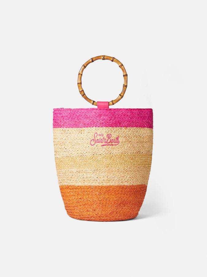 Mc2 Saint Barth Borsa a secchiello multicolore in rafia con manici in bambù
