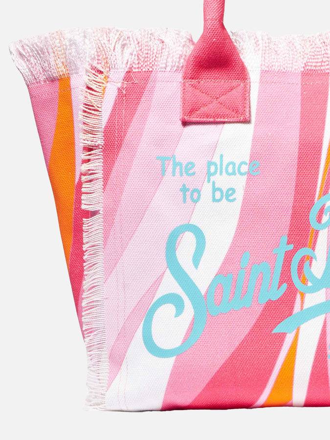 Mc2 Saint Barth Borsa A Spalla Vanity In Canvas Con Onde Rosa