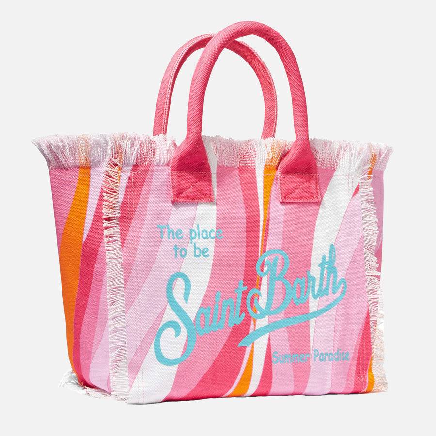 Mc2 Saint Barth Borsa A Spalla Vanity In Canvas Con Onde Rosa