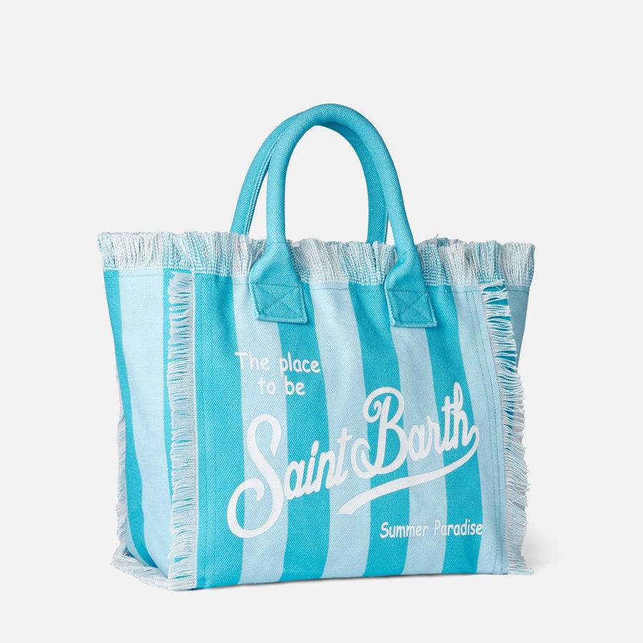 Mc2 Saint Barth Borsa A Spalla Vanity In Canvas Con Righe Azzurre E Bluette
