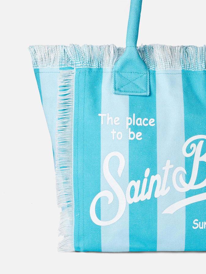 Mc2 Saint Barth Borsa A Spalla Vanity In Canvas Con Righe Azzurre E Bluette