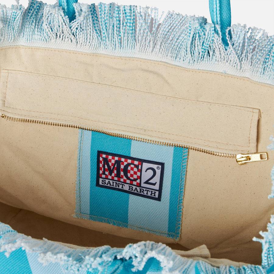 Mc2 Saint Barth Borsa A Spalla Vanity In Canvas Con Righe Azzurre E Bluette