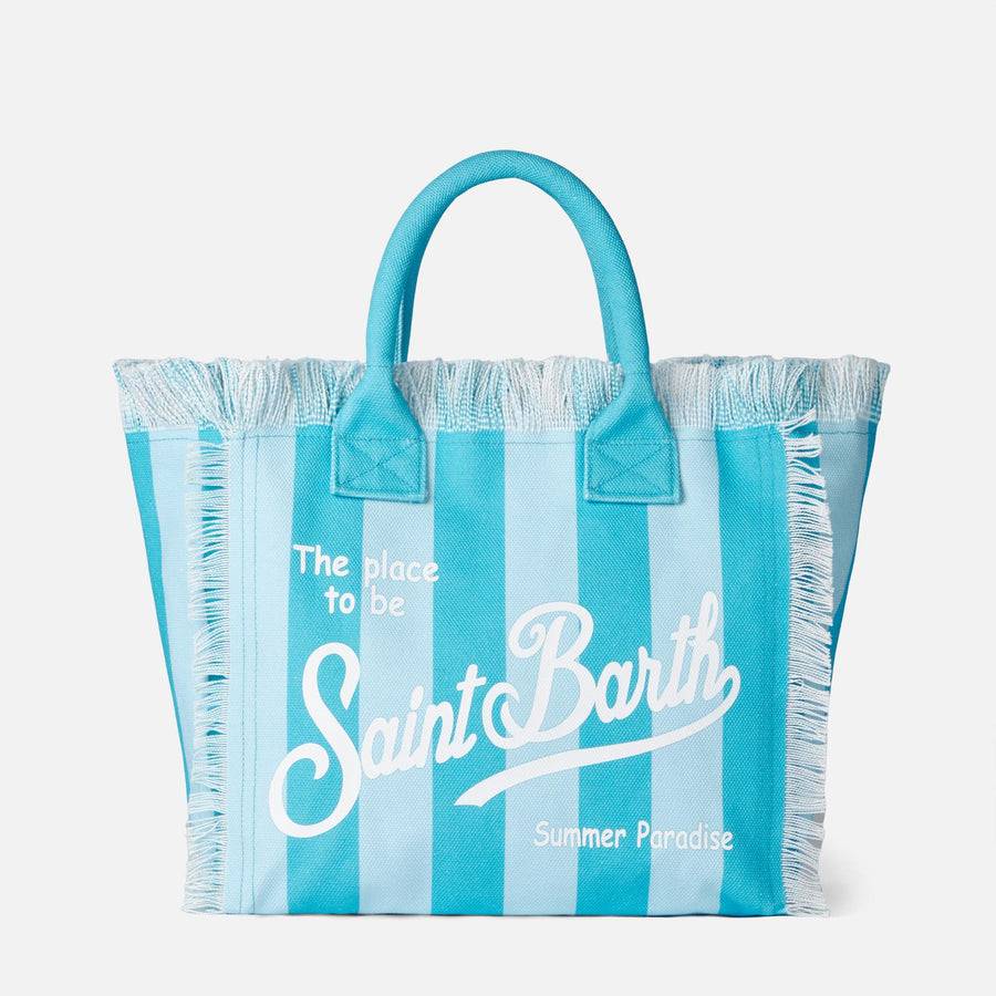 Mc2 Saint Barth Borsa A Spalla Vanity In Canvas Con Righe Azzurre E Bluette