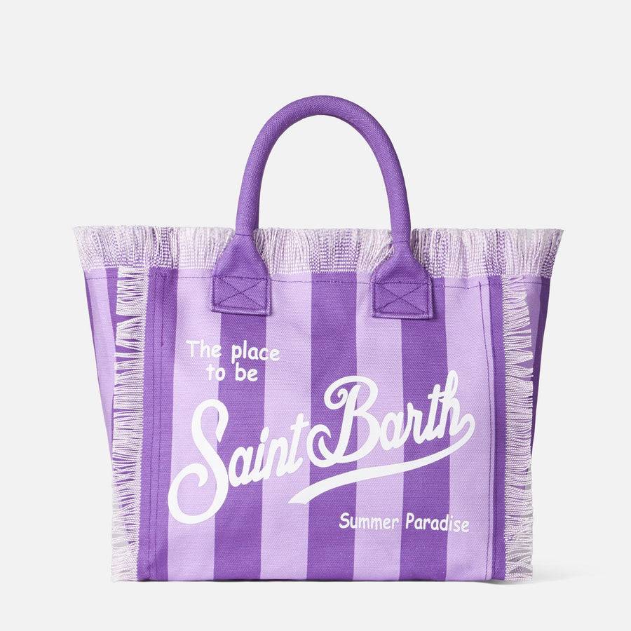 Mc2 Saint Barth Borsa A Spalla Vanity In Canvas Con Righe Lilla E Viola