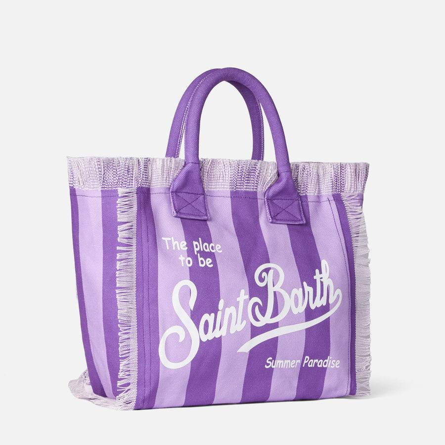 Mc2 Saint Barth Borsa A Spalla Vanity In Canvas Con Righe Lilla E Viola
