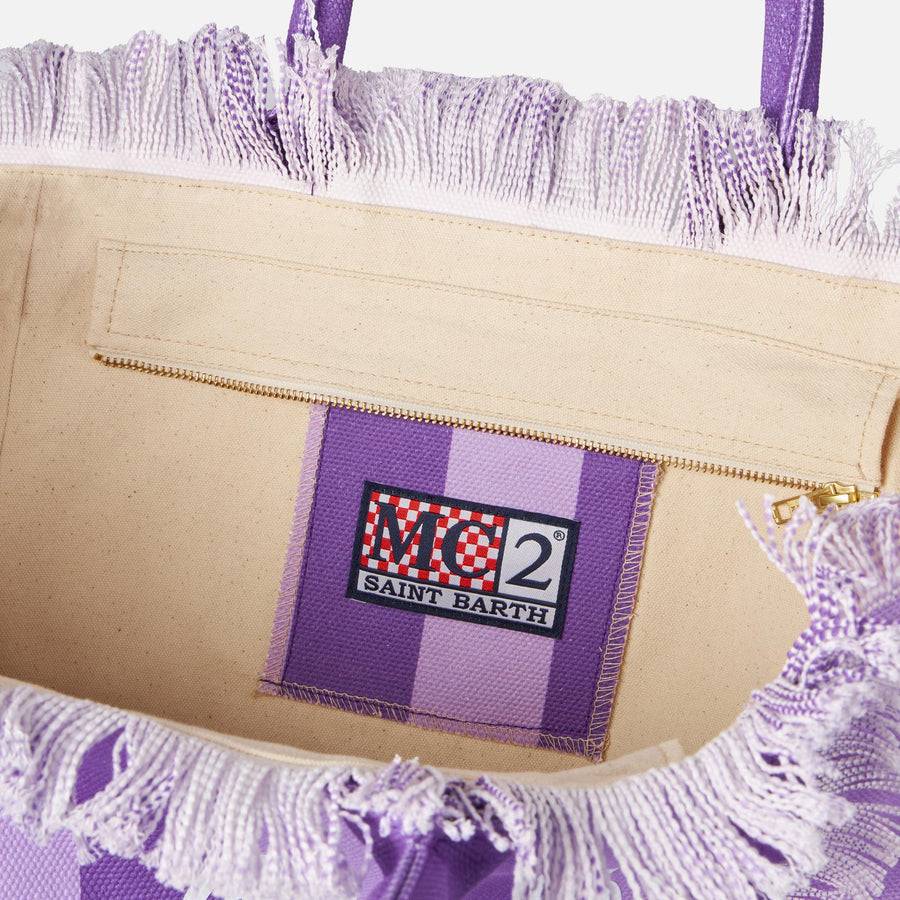 Mc2 Saint Barth Borsa A Spalla Vanity In Canvas Con Righe Lilla E Viola