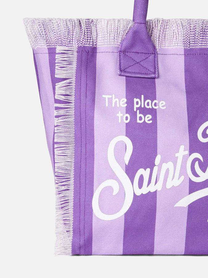 Mc2 Saint Barth Borsa A Spalla Vanity In Canvas Con Righe Lilla E Viola