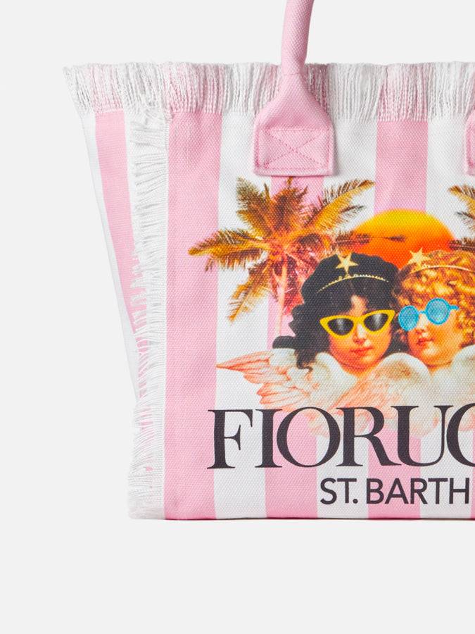 Mc2 Saint Barth Borsa A Spalla Vanity In Canvas Con Stampa A Righe Bianche E Rosa E Angeli Fiorucci | FIORUCCI SPECIAL EDITION