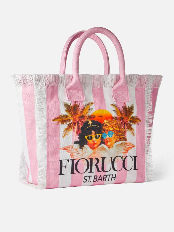 Mc2 Saint Barth Borsa A Spalla Vanity In Canvas Con Stampa A Righe Bianche E Rosa E Angeli Fiorucci | FIORUCCI SPECIAL EDITION
