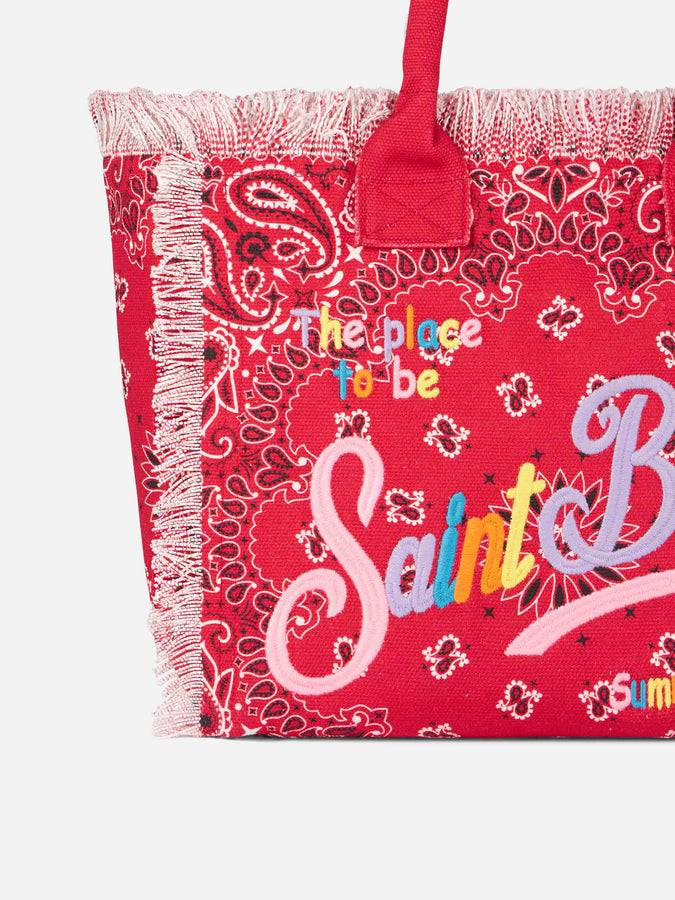 Mc2 Saint Barth Borsa A Spalla Vanity In Canvas Con Stampa Bandana Rossa