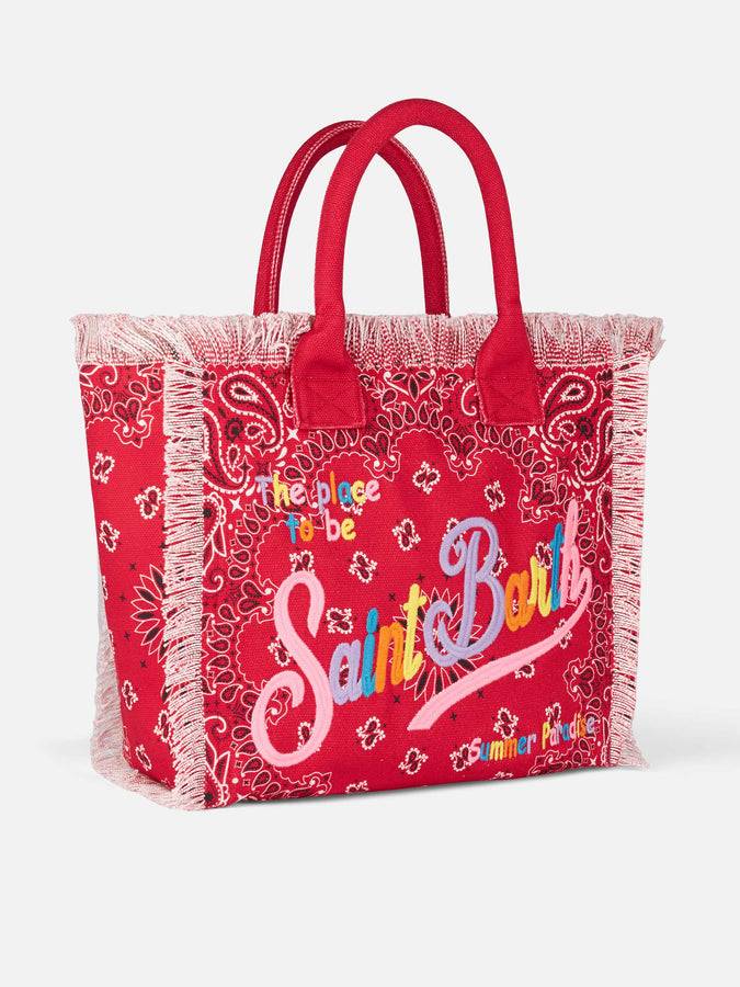 Mc2 Saint Barth Borsa A Spalla Vanity In Canvas Con Stampa Bandana Rossa