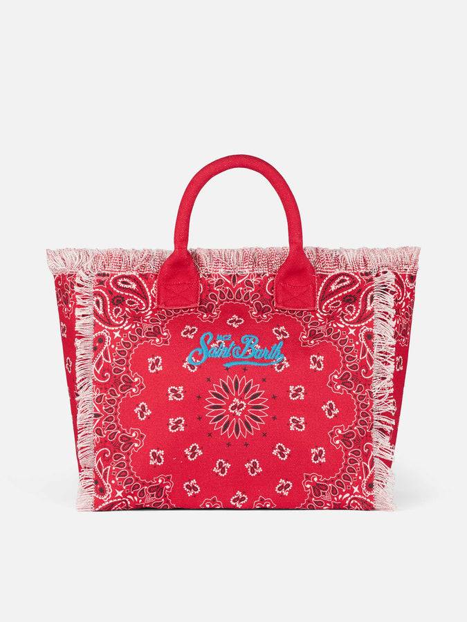 Mc2 Saint Barth Borsa A Spalla Vanity In Canvas Con Stampa Bandana Rossa