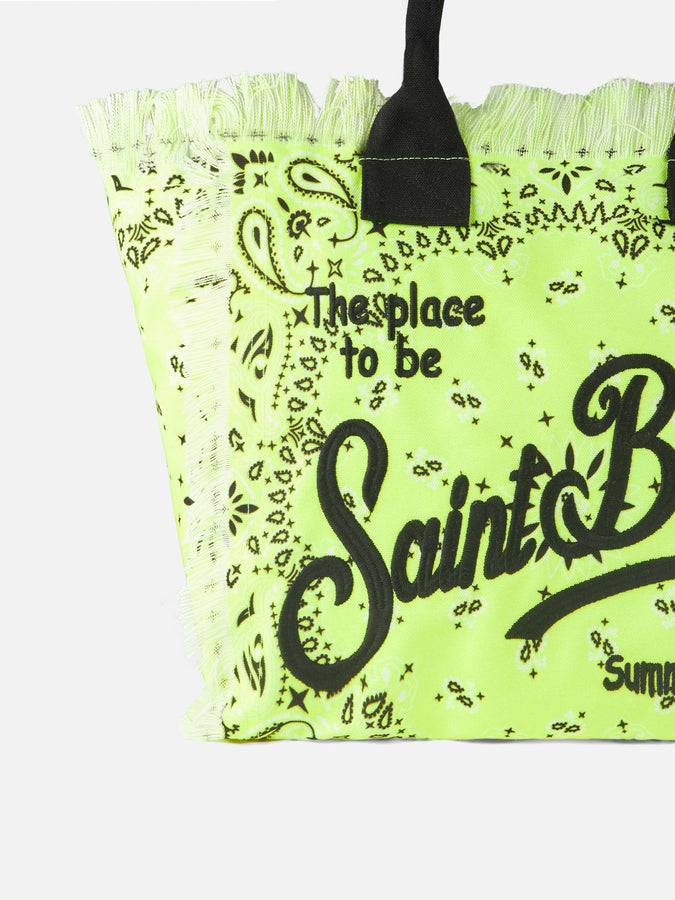 Mc2 Saint Barth Borsa A Spalla Vanity In Canvas Con Stampa Bandana Giallo Fluo