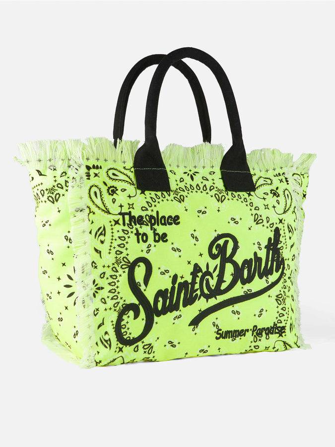 Mc2 Saint Barth Borsa A Spalla Vanity In Canvas Con Stampa Bandana Giallo Fluo