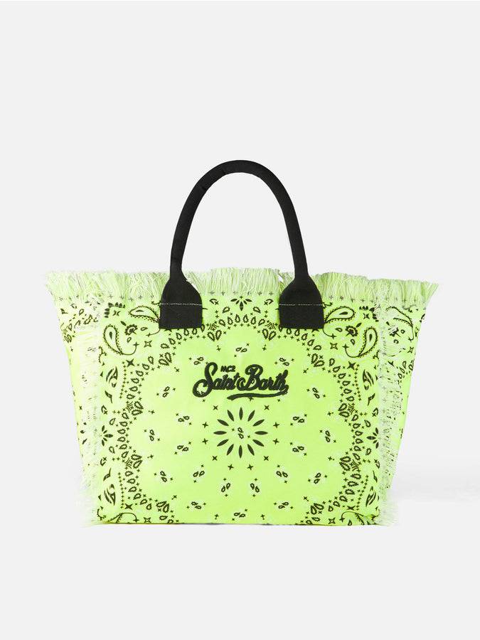Mc2 Saint Barth Borsa A Spalla Vanity In Canvas Con Stampa Bandana Giallo Fluo