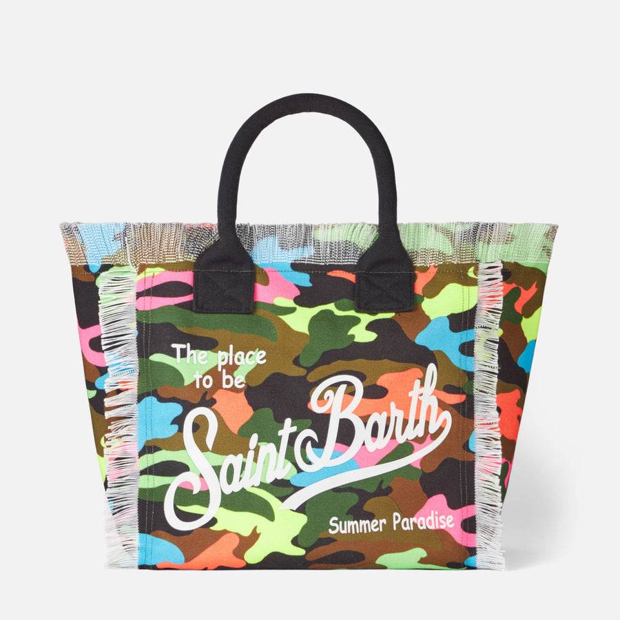 Mc2 Saint Barth Borsa A Spalla Vanity In Canvas Con Stampa Camouflage Fluo