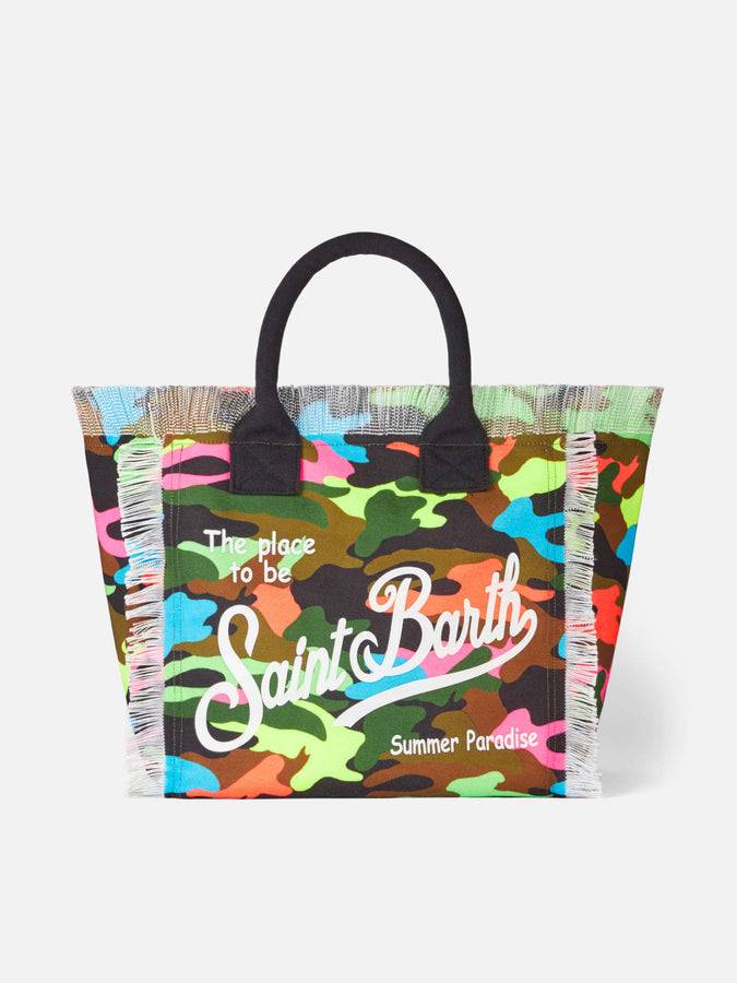 Mc2 Saint Barth Borsa a spalla Vanity in canvas con stampa camouflage fluo