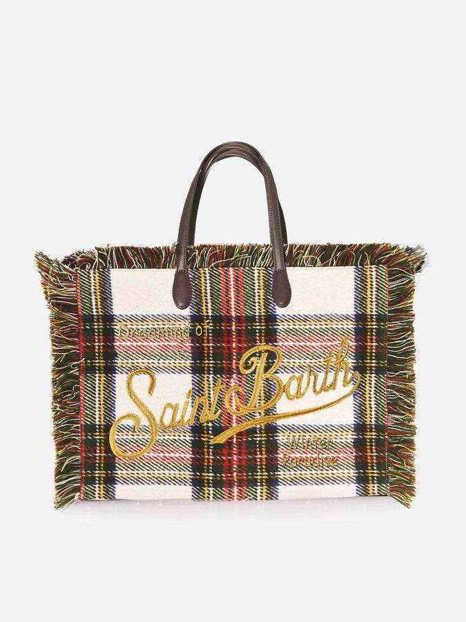 Mc2 Saint Barth Borsa a spalla Vanity in lana scozzese bianca