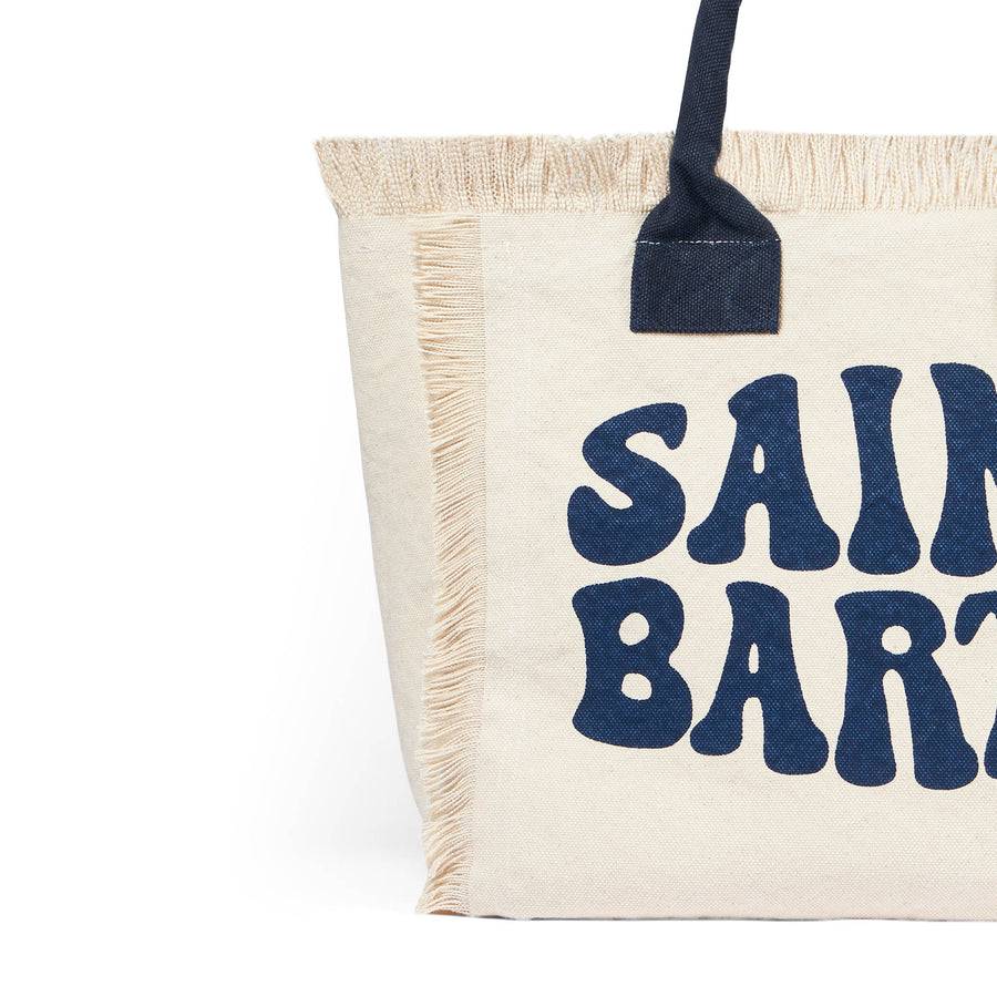 Mc2 Saint Barth Borsa A Spalla Vanity In Tela Bianca Con Logo Groovy Blu