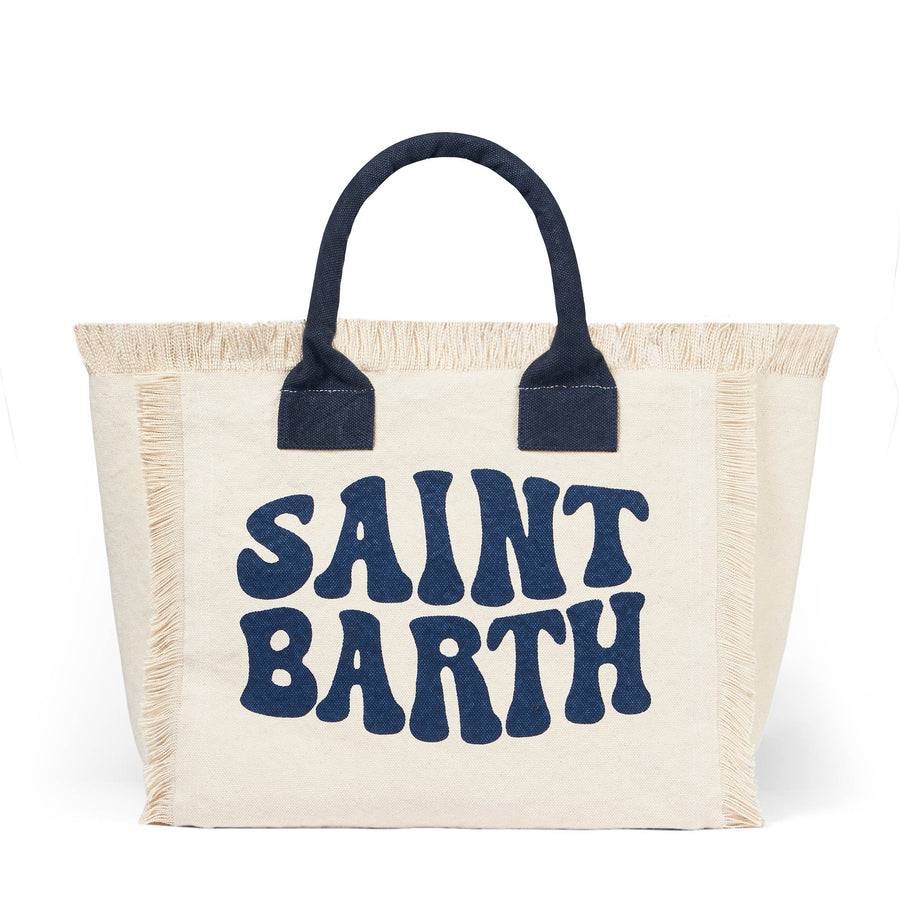 Mc2 Saint Barth Borsa A Spalla Vanity In Tela Bianca Con Logo Groovy Blu
