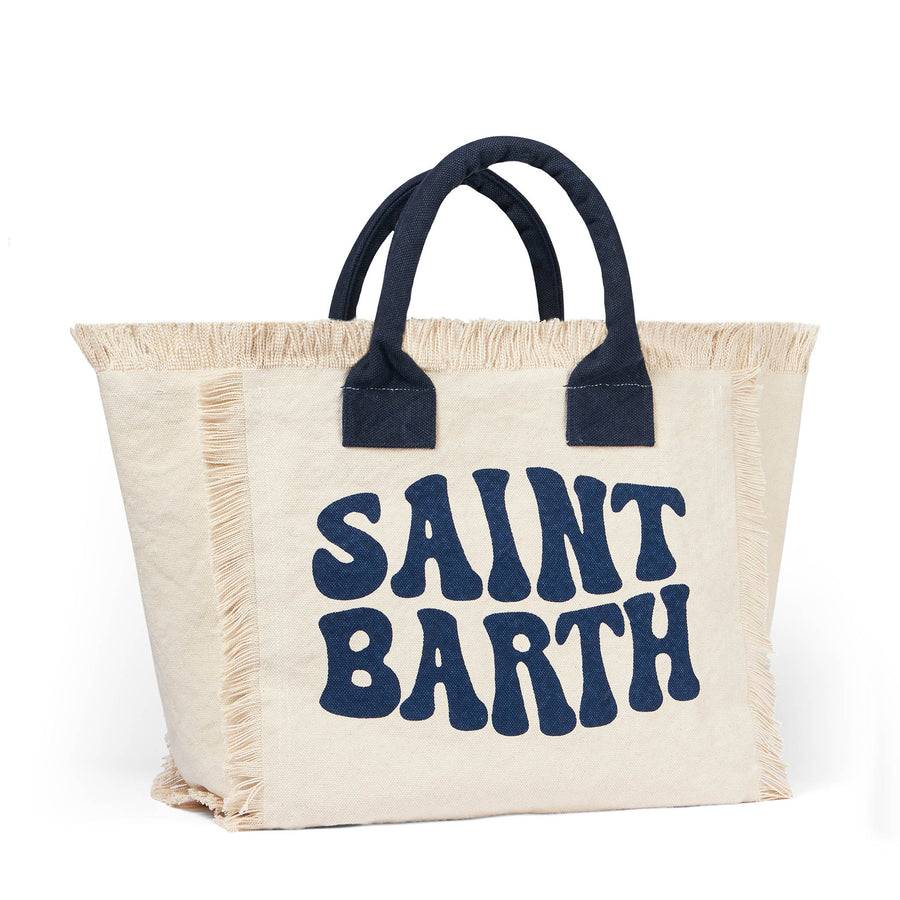 Mc2 Saint Barth Borsa A Spalla Vanity In Tela Bianca Con Logo Groovy Blu