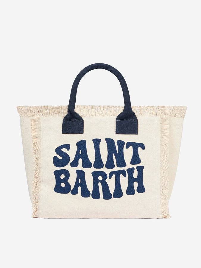 Mc2 Saint Barth Borsa a spalla Vanity in tela bianca con logo Groovy blu