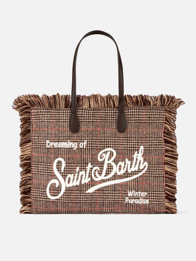 Mc2 Saint Barth Borsa a spalla Wooly Vanity con frange e fantasia Principe di Galles