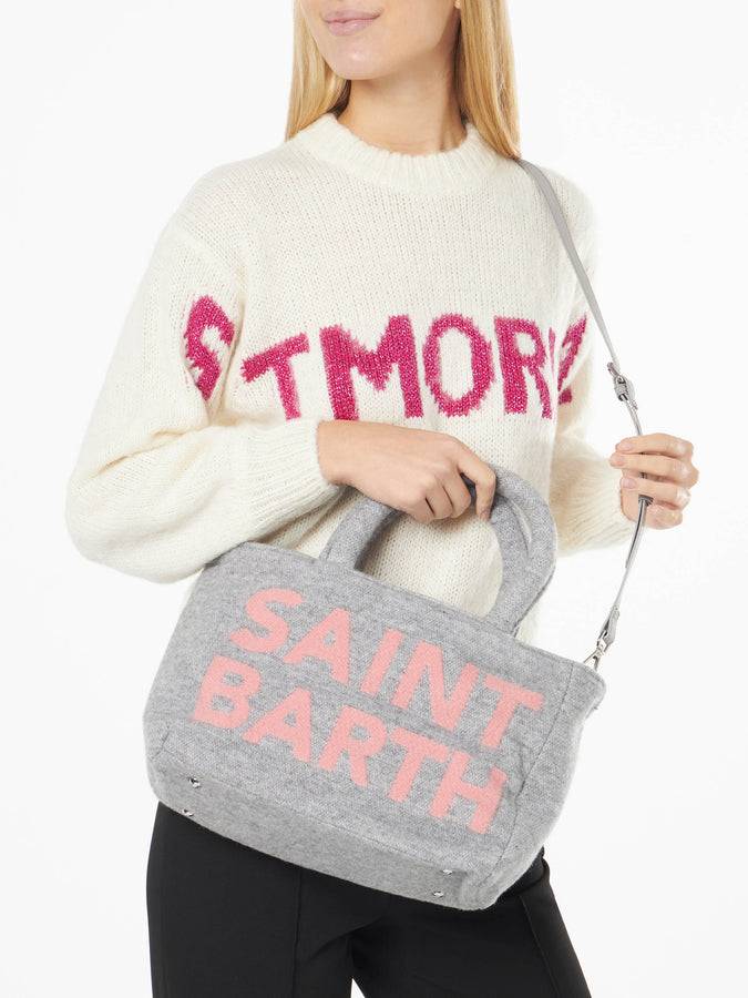 Mc2 Saint Barth Borsa Clarine In Morbida Lana Con Maxi Logo Jacquard
