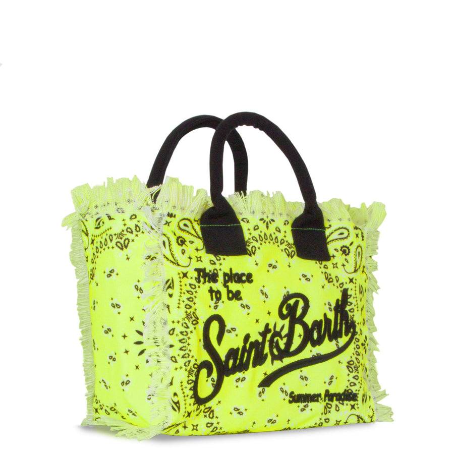 Mc2 Saint Barth Borsa Colette In Canvas Di Cotone Con Stampa Bandana Giallo Fluo