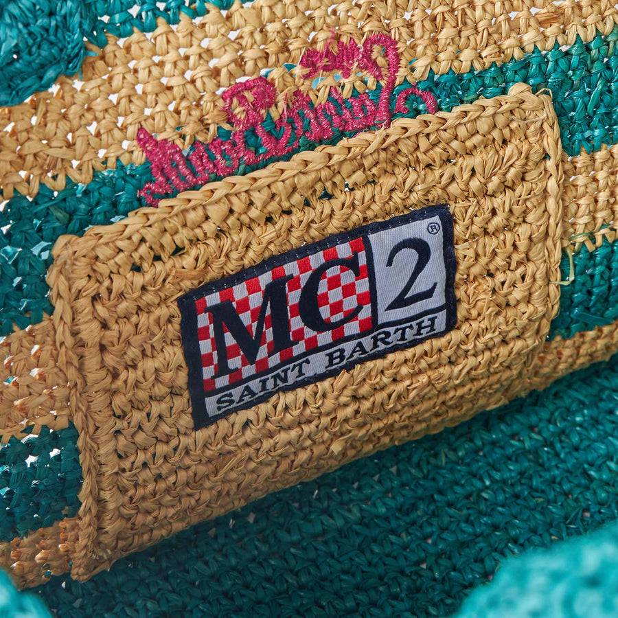 Mc2 Saint Barth Borsa Colette In Rafia A Righe Bianche E Bluette