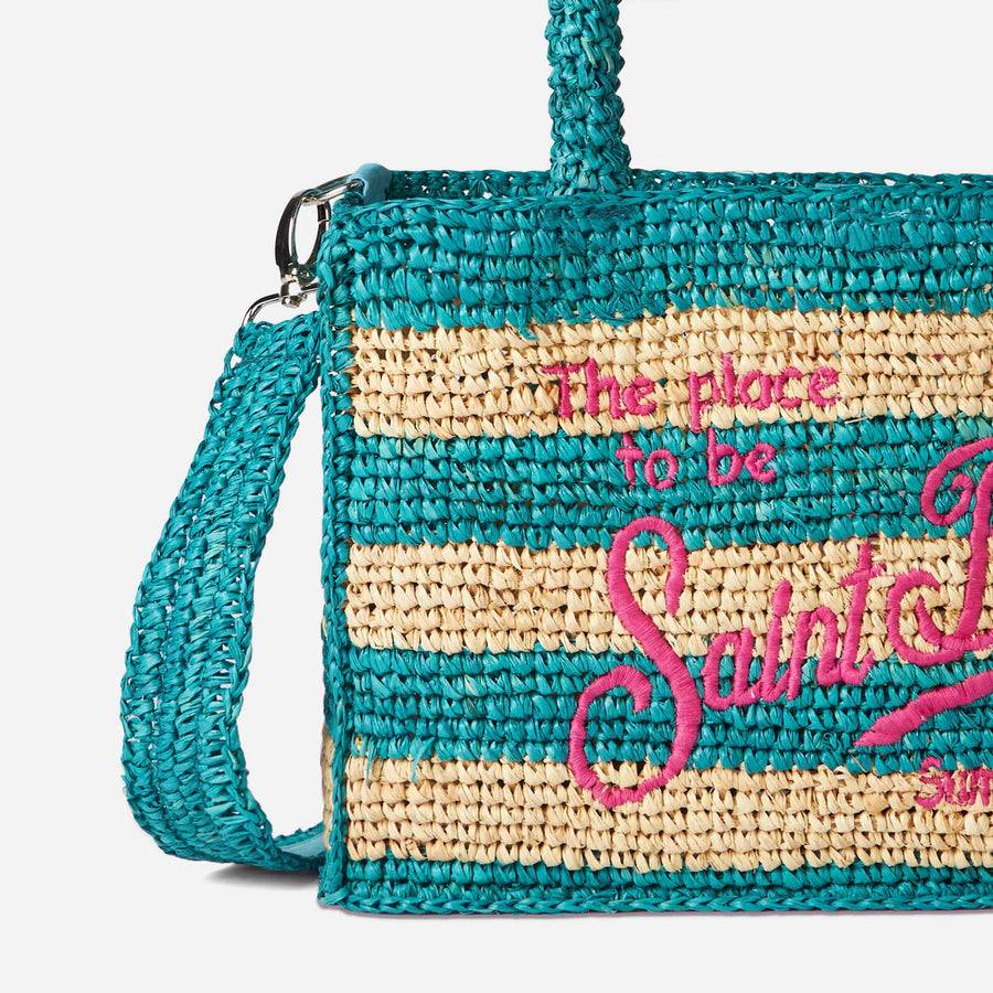 Mc2 Saint Barth Borsa Colette In Rafia A Righe Bianche E Bluette