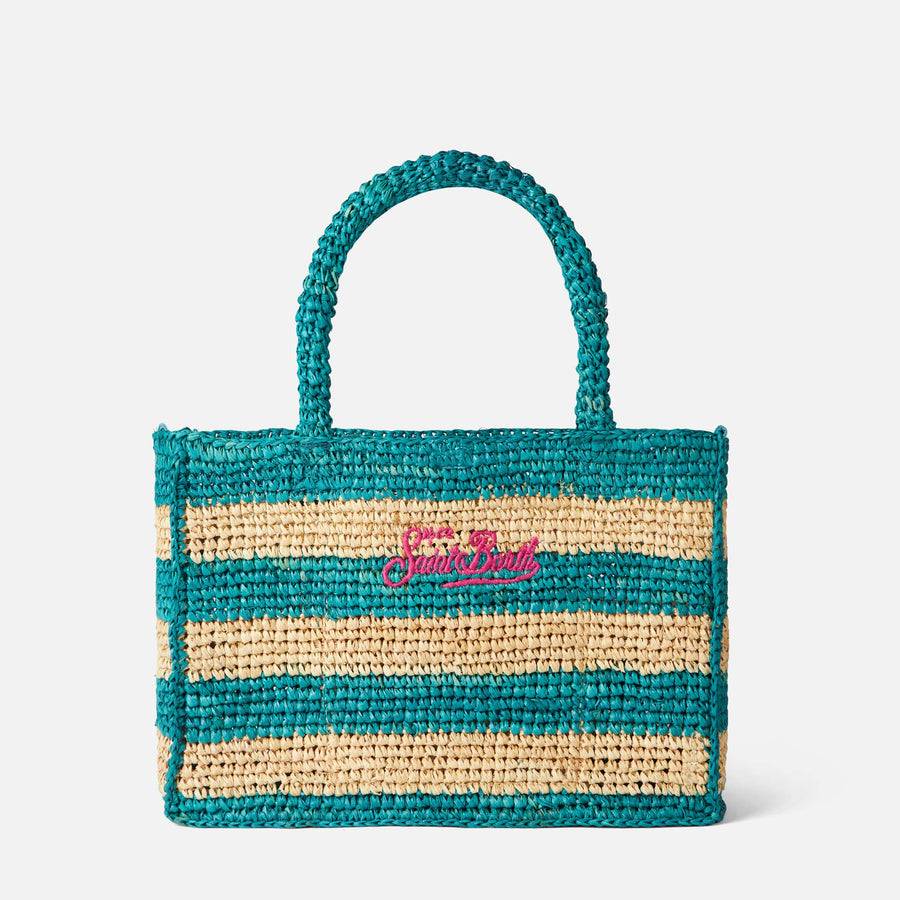 Mc2 Saint Barth Borsa Colette In Rafia A Righe Bianche E Bluette
