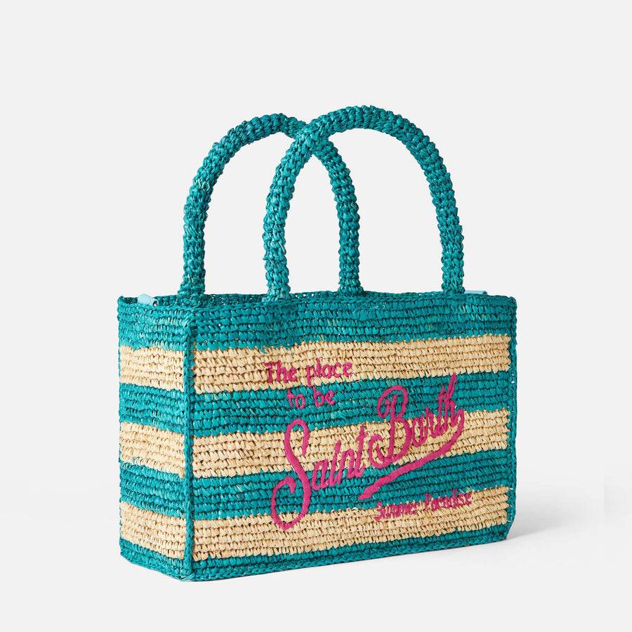 Mc2 Saint Barth Borsa Colette In Rafia A Righe Bianche E Bluette