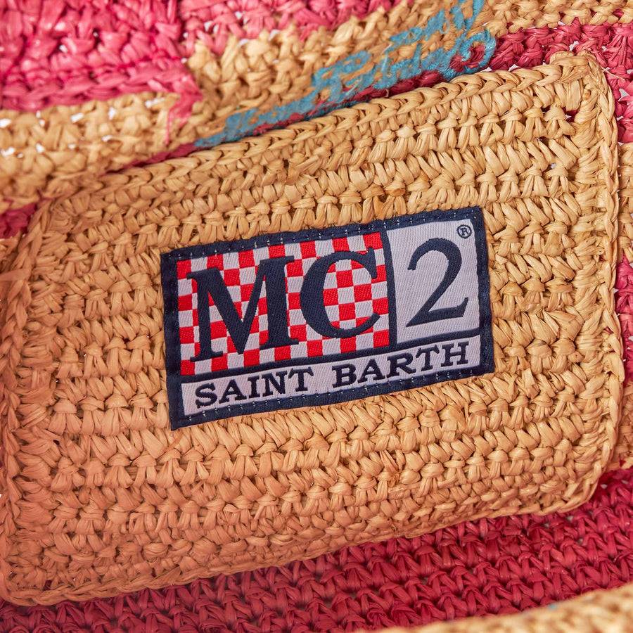 Mc2 Saint Barth Borsa Colette In Rafia A Righe Bianche E Rosa