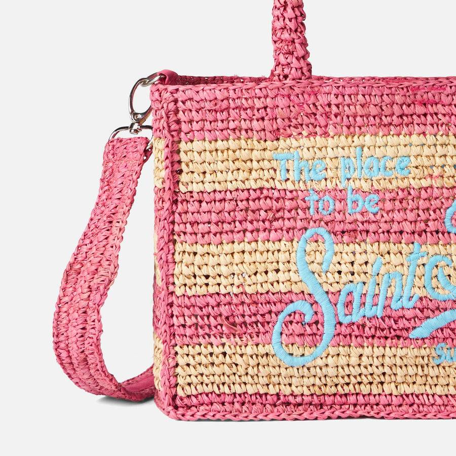 Mc2 Saint Barth Borsa Colette In Rafia A Righe Bianche E Rosa