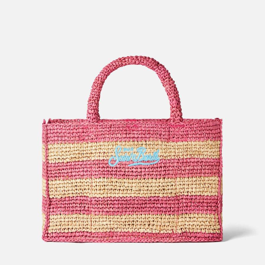 Mc2 Saint Barth Borsa Colette In Rafia A Righe Bianche E Rosa
