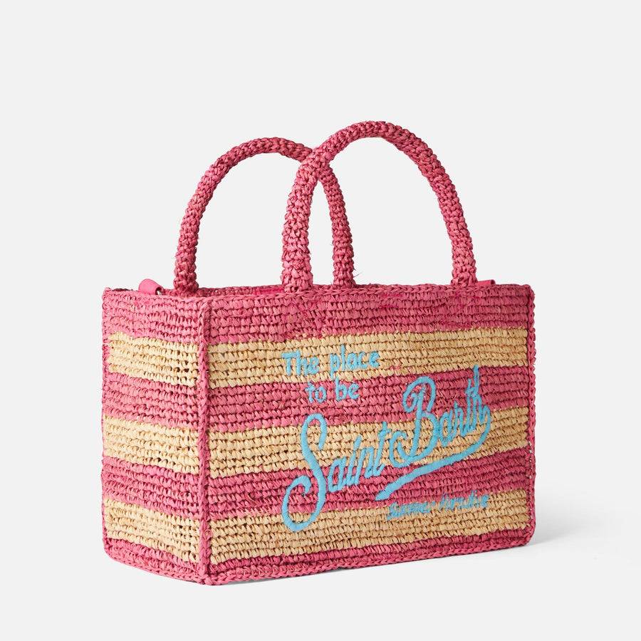 Mc2 Saint Barth Borsa Colette In Rafia A Righe Bianche E Rosa