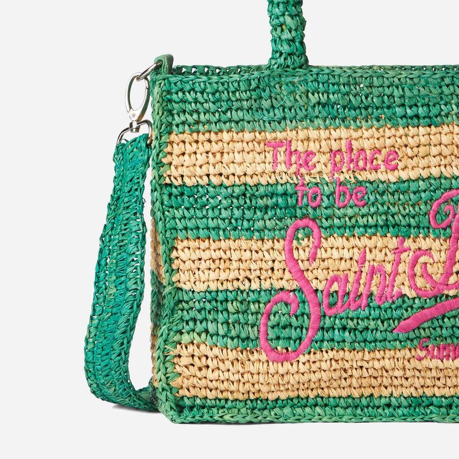 Mc2 Saint Barth Borsa Colette In Rafia A Righe Bianche E Verdi
