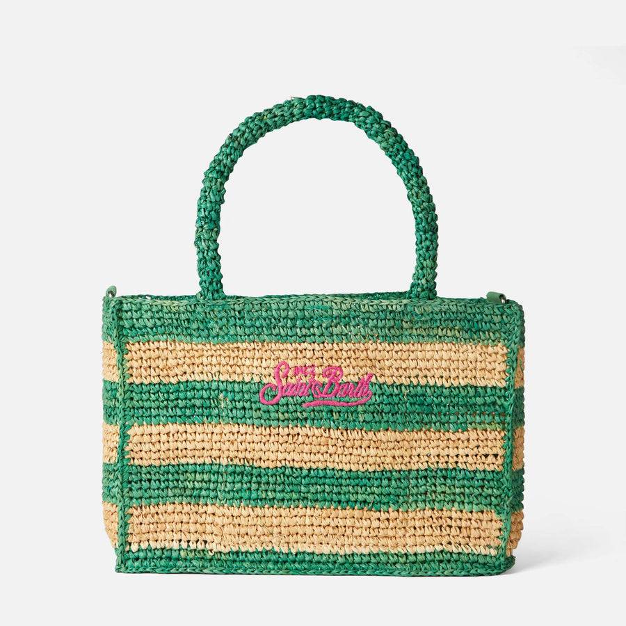 Mc2 Saint Barth Borsa Colette In Rafia A Righe Bianche E Verdi