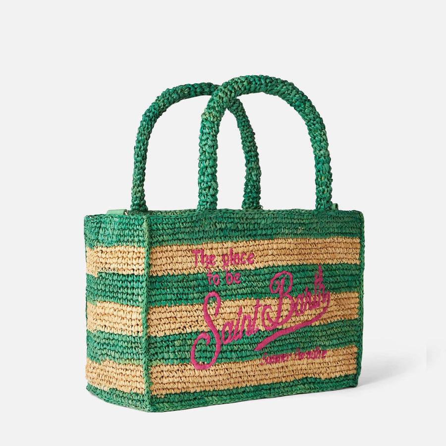 Mc2 Saint Barth Borsa Colette In Rafia A Righe Bianche E Verdi