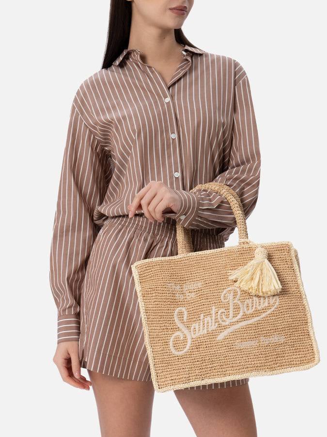 Mc2 Saint Barth Borsa Colette In Rafia Beige Naturale Con Ricamo
