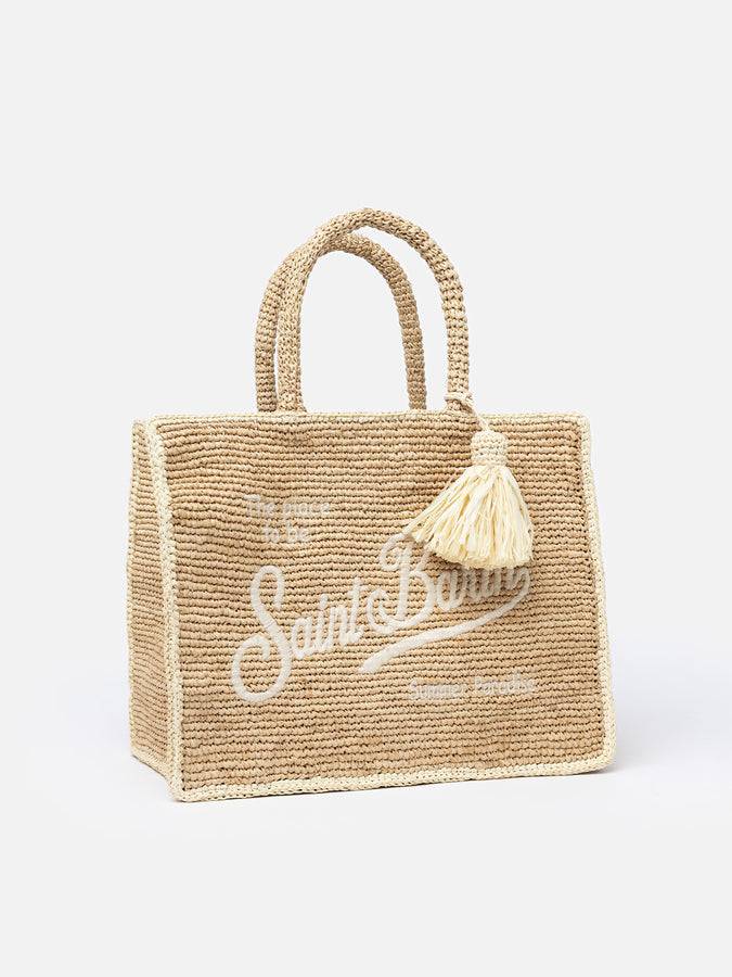 Mc2 Saint Barth Borsa Colette In Rafia Beige Naturale Con Ricamo
