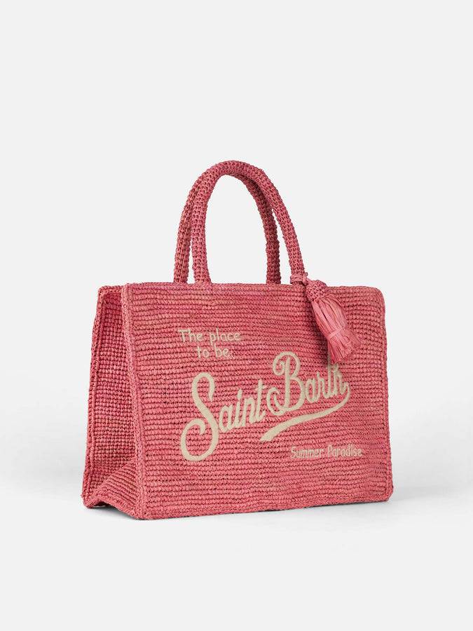 Mc2 Saint Barth Borsa Colette In Rafia Rosa Con Ricami