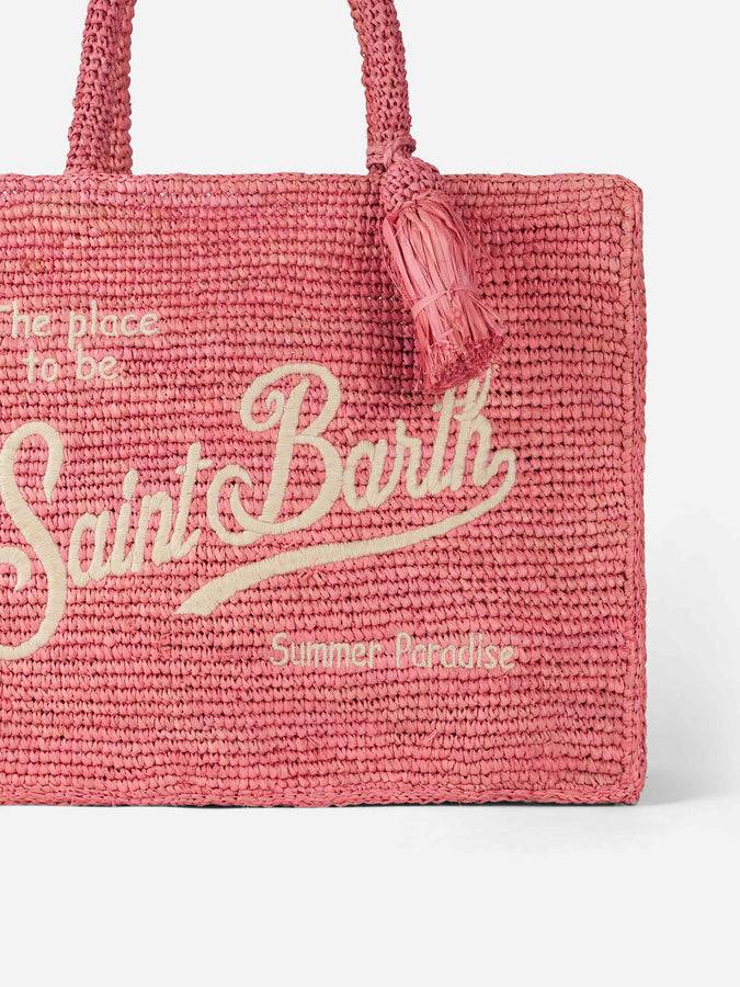 Mc2 Saint Barth Borsa Colette In Rafia Rosa Con Ricami
