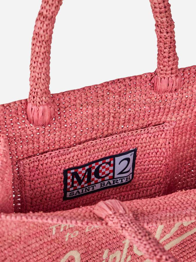 Mc2 Saint Barth Borsa Colette In Rafia Rosa Con Ricami
