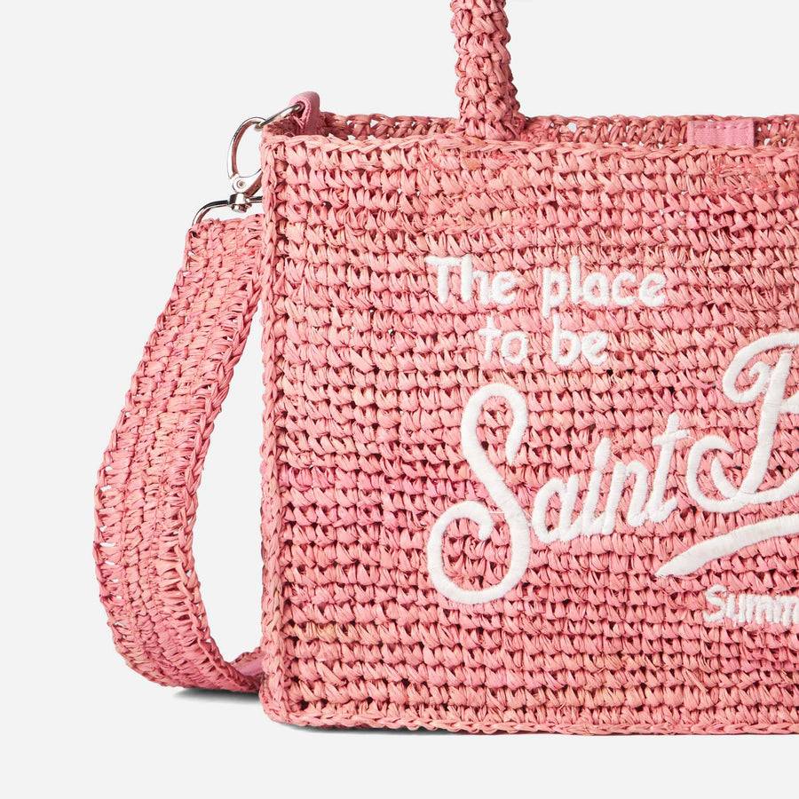 Mc2 Saint Barth Borsa Colette In Rafia Rosa Con Ricamo Saint Barth