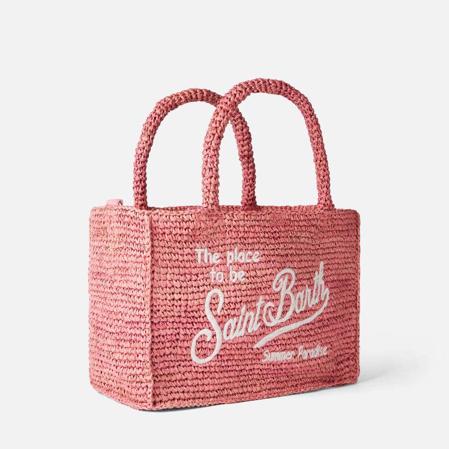 Mc2 Saint Barth Borsa Colette In Rafia Rosa Con Ricamo Saint Barth