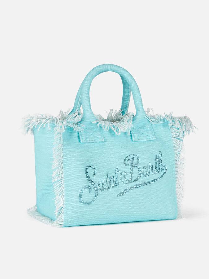 Mc2 Saint Barth Borsa Colette In Tela Di Cotone Verde Acqua Con Strass