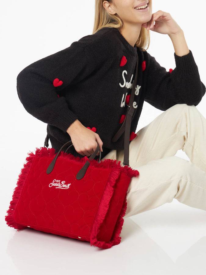 Mc2 Saint Barth Borsa Colette In Velluto Trapuntato A Cuori Con Frange